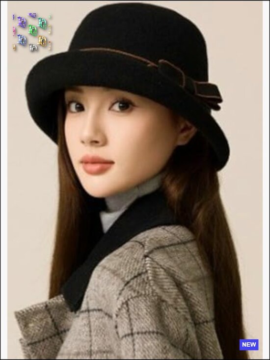 Vintage Felt Cloche Hat Elegant Bowler Bucket Cap Adjustable Winter Fall Fedora main image 7